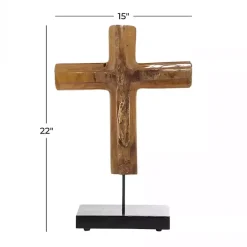Kirklands Home Teak Wood Floating Cross Tabletop Sculpture Brown