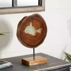 New Kirklands Home Teak Wood Raw Edge Crystal Figurine