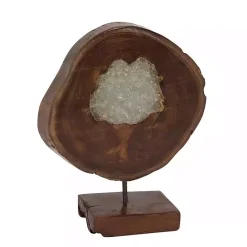 New Kirklands Home Teak Wood Raw Edge Crystal Figurine