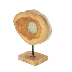 New Kirklands Home Teak Wood Raw Edge Crystal Figurine