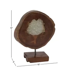 New Kirklands Home Teak Wood Raw Edge Crystal Figurine