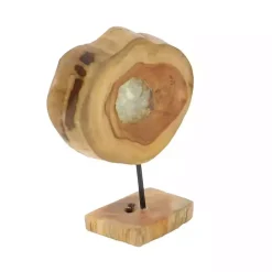 New Kirklands Home Teak Wood Raw Edge Crystal Figurine
