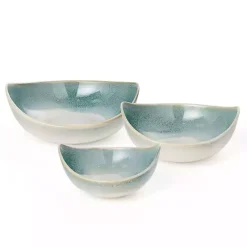 Discount Kirklands Home Teal & White Ceramic Decorative Bowls, Set of 3