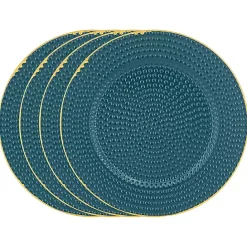 Outlet Kirklands Home Teal and Gold Hobnail Chargers, Set of 4 Blue