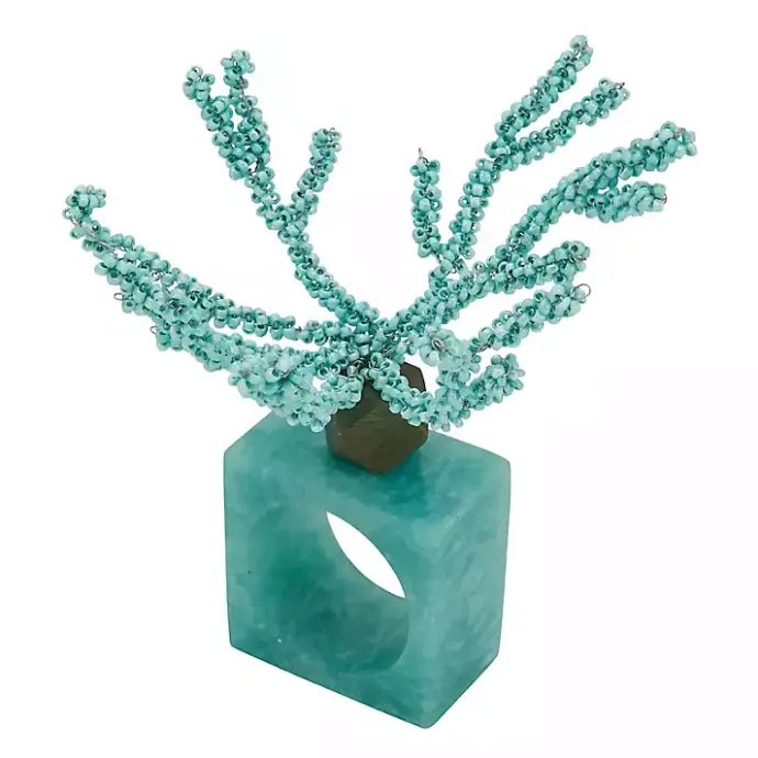 Outlet Kirklands Home Teal Beaded Coral Napkin Rings, Set of 4 Blue
