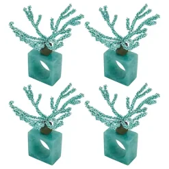Outlet Kirklands Home Teal Beaded Coral Napkin Rings, Set of 4 Blue