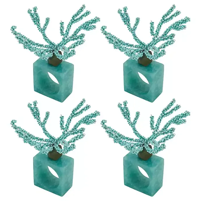 Outlet Kirklands Home Teal Beaded Coral Napkin Rings, Set of 4 Blue