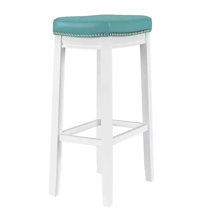 Outlet Kirklands Home Teal Faux Leather Claridge Bar Stool Blue