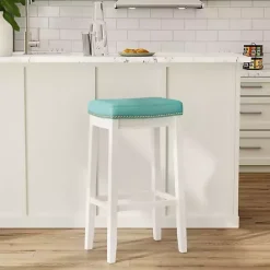 Outlet Kirklands Home Teal Faux Leather Claridge Bar Stool Blue