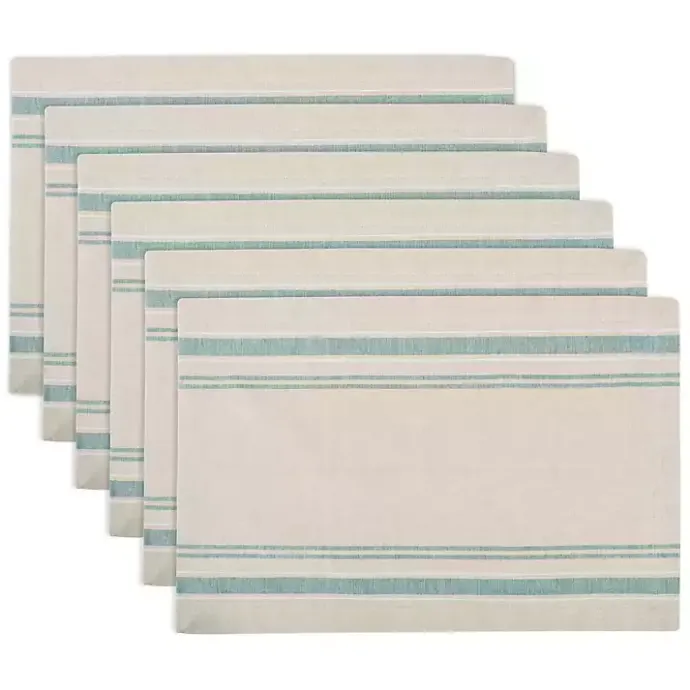 Outlet Kirklands Home Teal French Stripe Placemats, Set of 6 Green