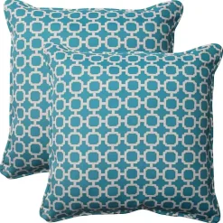 Best Kirklands Home Teal Hickory Geo Outdoor Throw Pillows, Set of 2 Blue