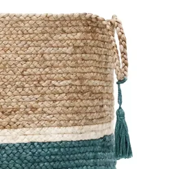 Sale Kirklands Home Teal Off White Woven Basket with Tassel, 17 in.