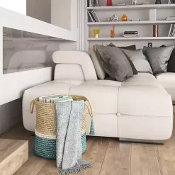 Sale Kirklands Home Teal Off White Woven Basket with Tassel, 17 in.