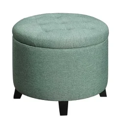 Sale Kirklands Home Teal Upholstered Eliza Round Storage Ottoman Blue