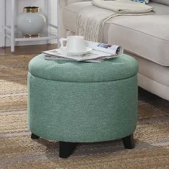 Sale Kirklands Home Teal Upholstered Eliza Round Storage Ottoman Blue