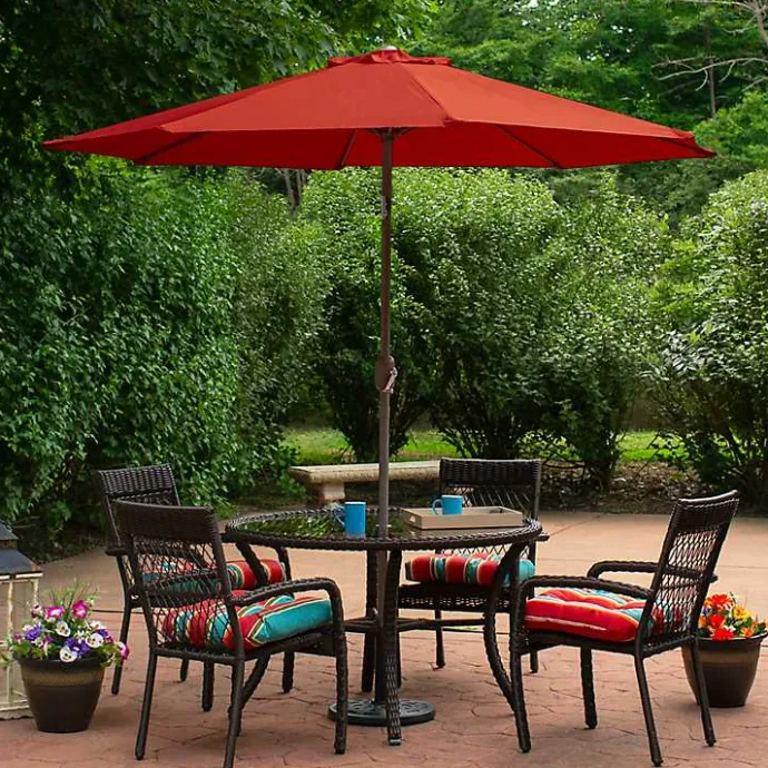 Outlet Kirklands Home Terracotta 8 ft. Hand Crank Tilt Umbrella Red