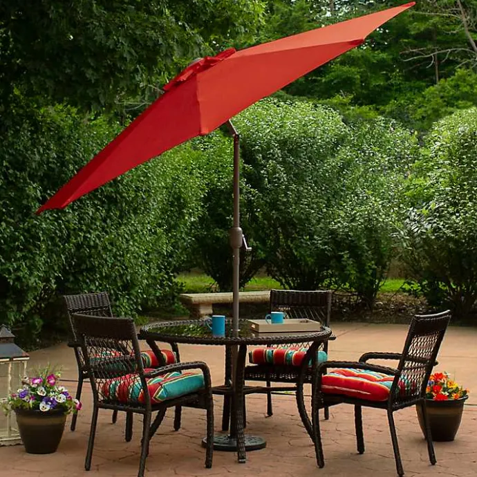 Outlet Kirklands Home Terracotta 8 ft. Hand Crank Tilt Umbrella Red