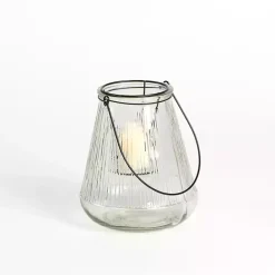 New Kirklands Home Textured Glass Lantern with Metal Insert, 8 in.