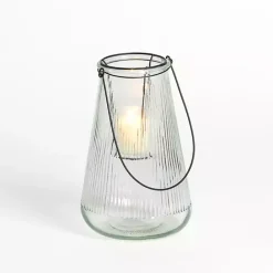Kirklands Home Textured Glass Lantern with Metal Insert, 10 in.