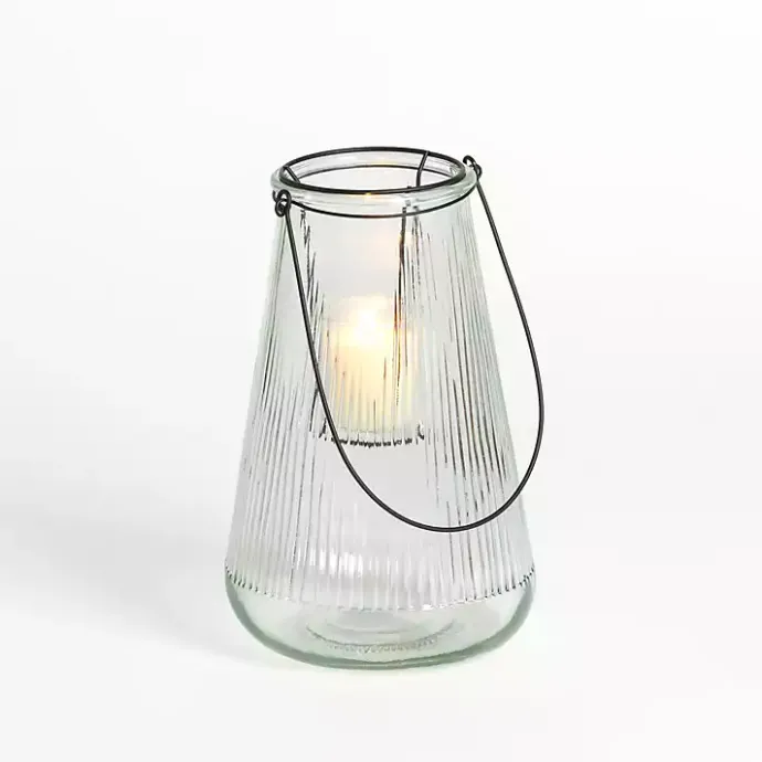 Kirklands Home Textured Glass Lantern with Metal Insert, 10 in.