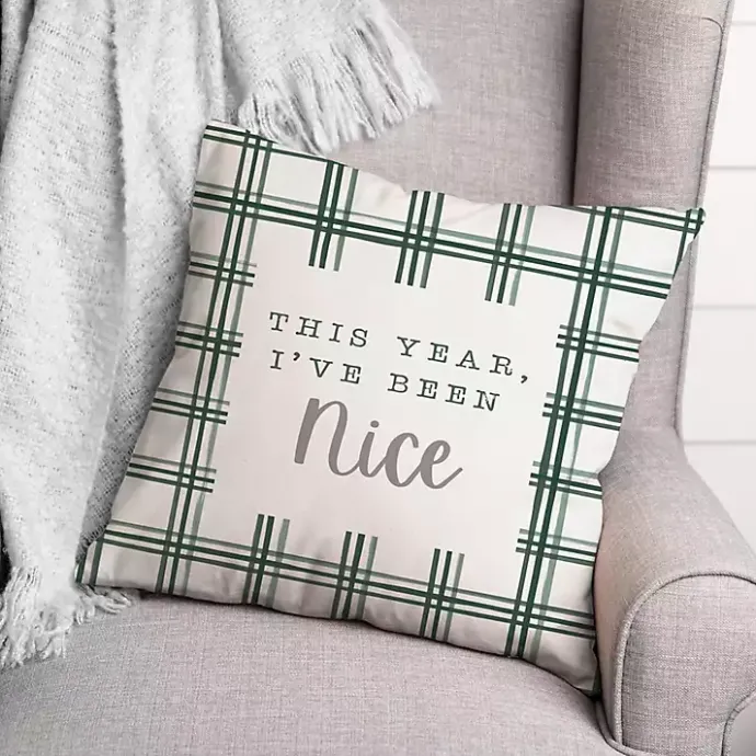 Clearance Kirklands Home This Year I've Been Nice Christmas Pillow Green