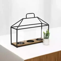 New Kirklands Home Three Glass Inserts Black Metal Lantern