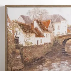 Discount Kirklands Home Town with Bridge Framed Canvas Art Print