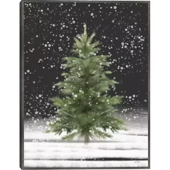 Sale Kirklands Home Tree With Snow Fall Christmas Wall Plaque Green