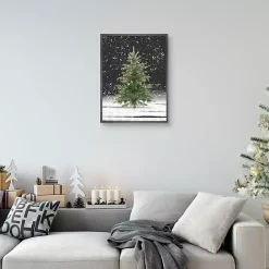Sale Kirklands Home Tree With Snow Fall Christmas Wall Plaque Green