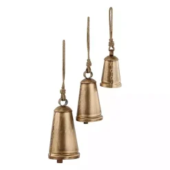 New Kirklands Home Triangular Aged Hanging Bells, Set of 3 Gold