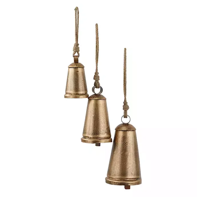 New Kirklands Home Triangular Aged Hanging Bells, Set of 3 Gold