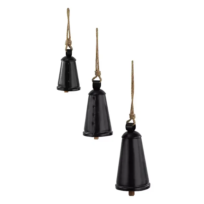 New Kirklands Home Triangular Iron Hanging Bells, Set of 3 Black