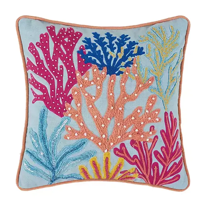 Hot Kirklands Home Tropical Coral Embroidered Pillow