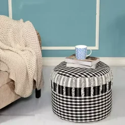 Hot Kirklands Home Tufted Black Mini Check Pouf
