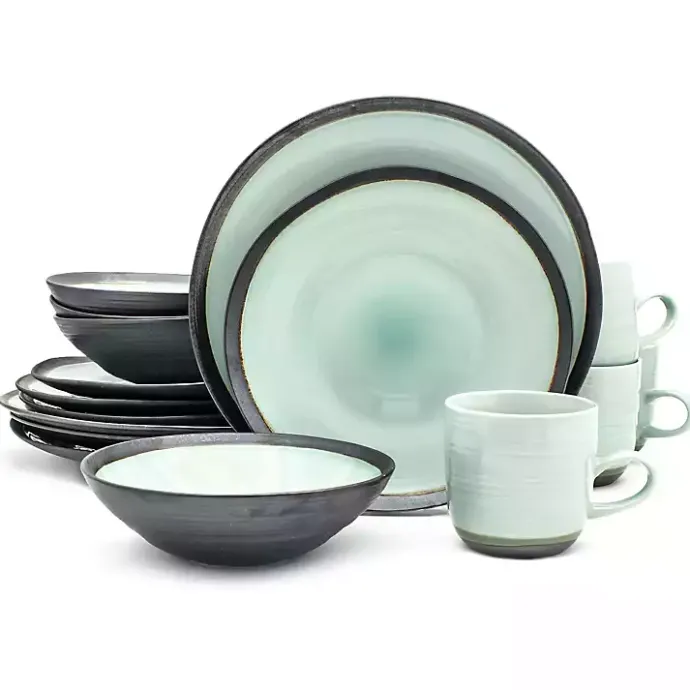 Best Kirklands Home Turquoise and Black Ceramic 16-pc. Dinnerware Set