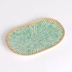 Kirklands Home Turquoise Capiz Rattan Decorative Tray