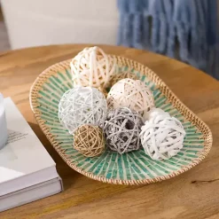 Kirklands Home Turquoise Capiz Rattan Decorative Tray