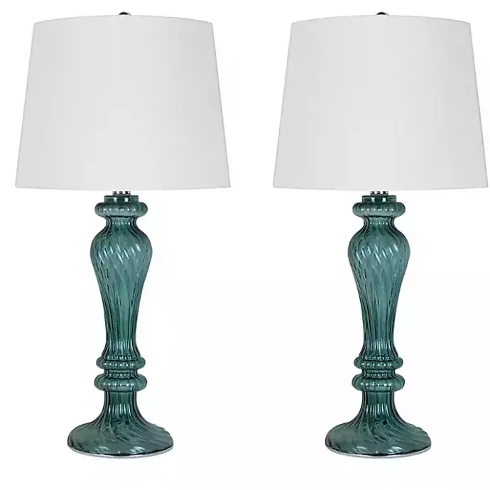 Clearance Kirklands Home Turquoise Glass Table Lamps, Set of 2 White