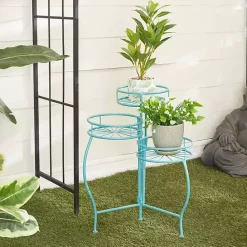Best Kirklands Home Turquoise Metal Starburst 3-Tier Plant Stand Blue