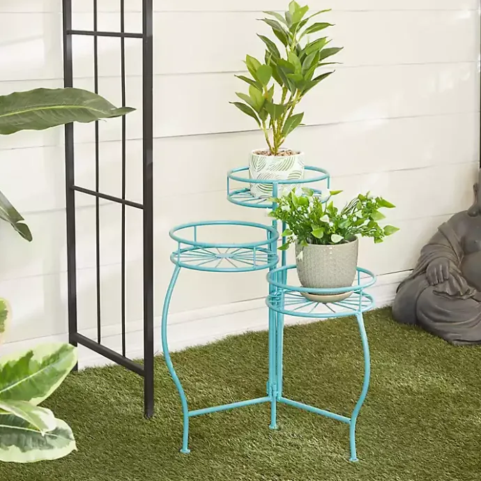 Best Kirklands Home Turquoise Metal Starburst 3-Tier Plant Stand Blue