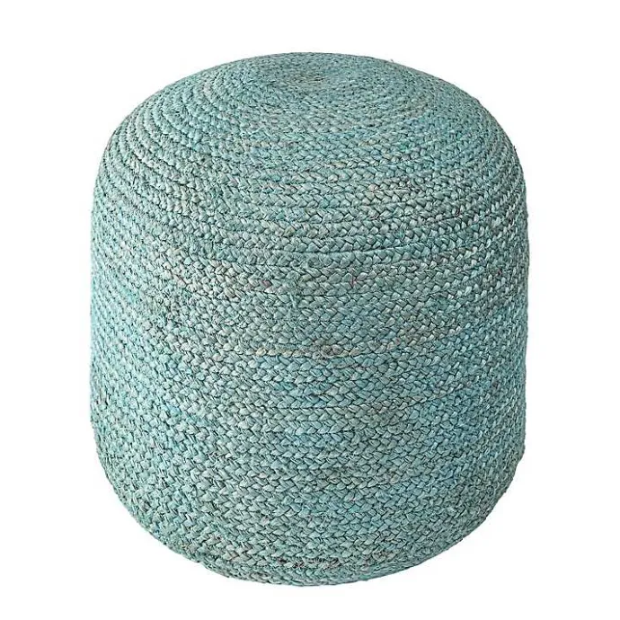 Sale Kirklands Home Turquoise Neely Jute Braided Pouf Blue