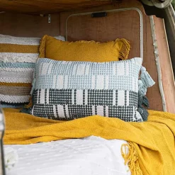 Outlet Kirklands Home Turquoise Plaid Tassel Lumbar Pillow