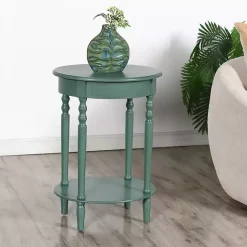 Online Kirklands Home Turquoise Wood Oval Emily Accent Table Blue
