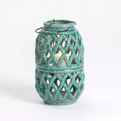 Online Kirklands Home Turquoise Woven Stoneware Coastal Lantern, 10 in. Blue