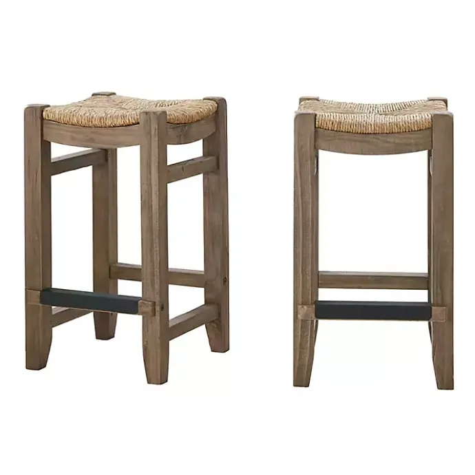 Outlet Kirklands Home Twisted Seagrass and Wood Counter Stools, Set of 2 Tan