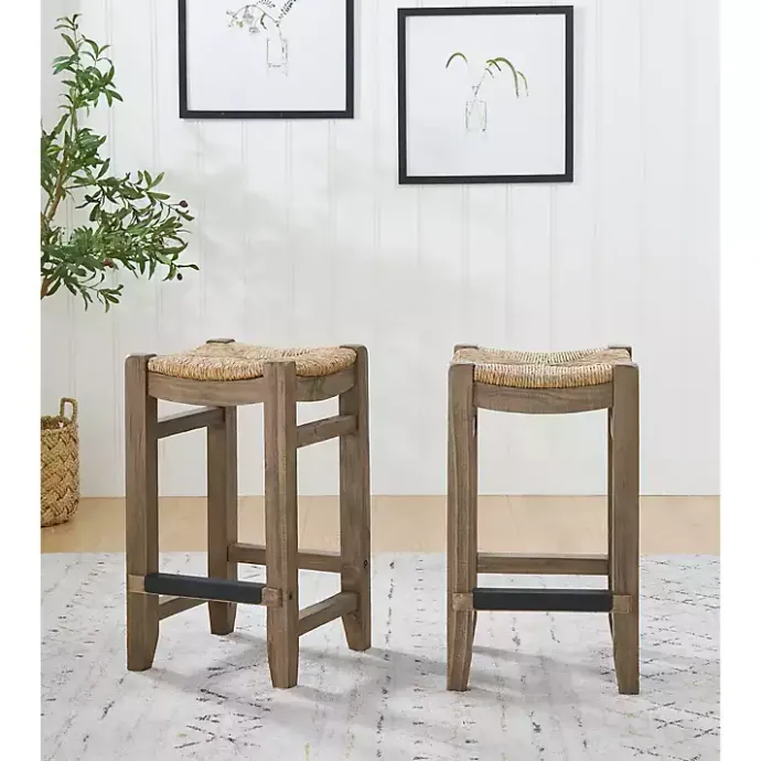 Outlet Kirklands Home Twisted Seagrass and Wood Counter Stools, Set of 2 Tan