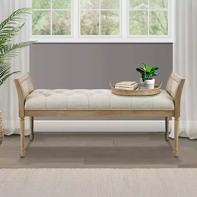 Sale Kirklands Home Upholstered Cane Martha Stewart Isla Bench Tan