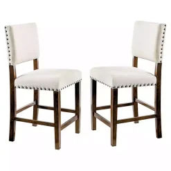 Best Kirklands Home Upholstered Cherry Finish Counter Stools, Set of 2 Ivory