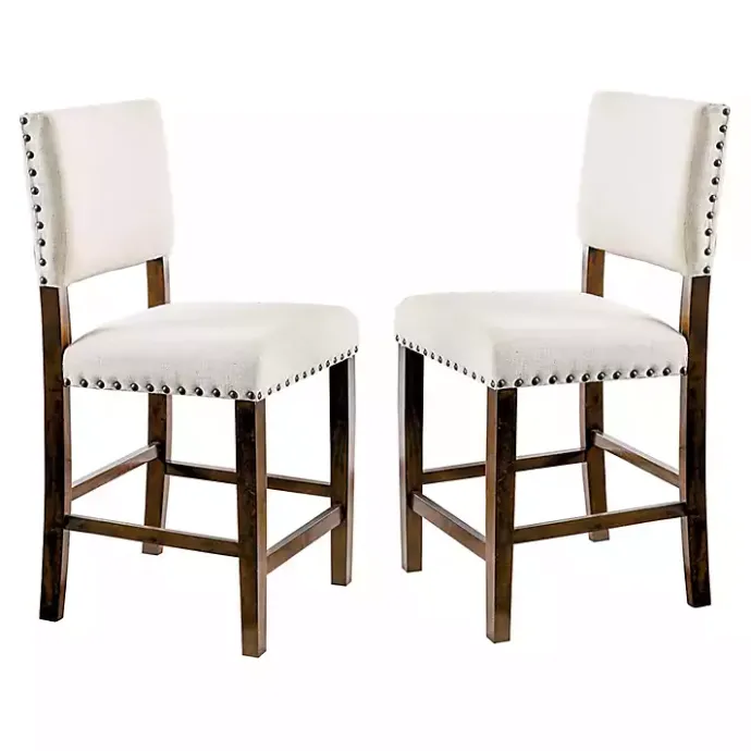 Best Kirklands Home Upholstered Cherry Finish Counter Stools, Set of 2 Ivory