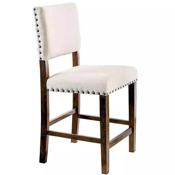 Best Kirklands Home Upholstered Cherry Finish Counter Stools, Set of 2 Ivory